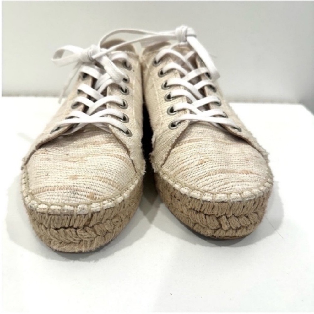 Aquatalia Flyn Cream low top lace up flatform espadrille sneakers 5 EUC - Picture 2 of 8